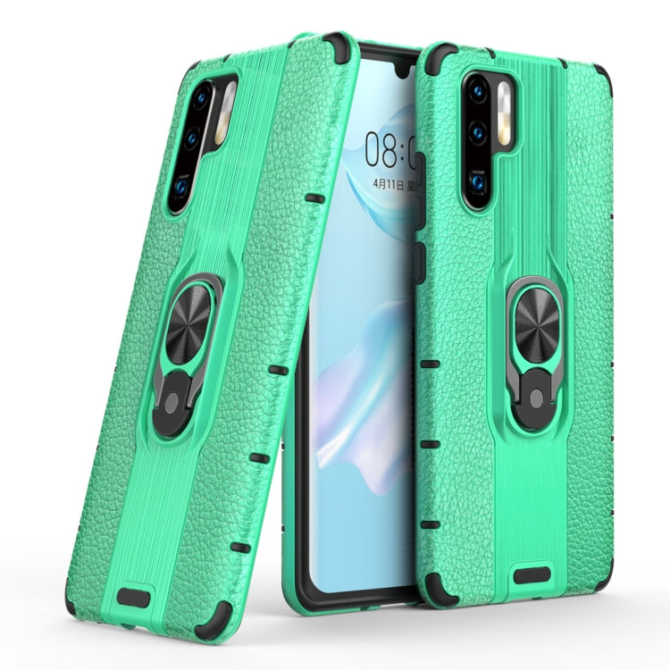 Litchi Texture PC + TPU Combination Case with Magnetic Ring Holder For Huawei P30 Pro