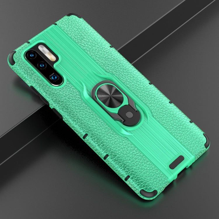 Litchi Texture PC + TPU Combination Case with Magnetic Ring Holder For Huawei P30 Pro