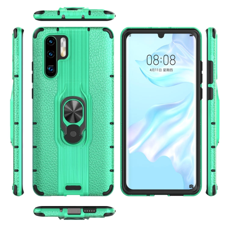 Litchi Texture PC + TPU Combination Case with Magnetic Ring Holder For Huawei P30 Pro