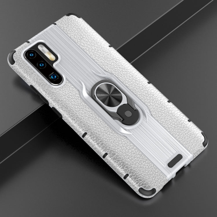 Litchi Texture PC + TPU Combination Case with Magnetic Ring Holder For Huawei P30 Pro
