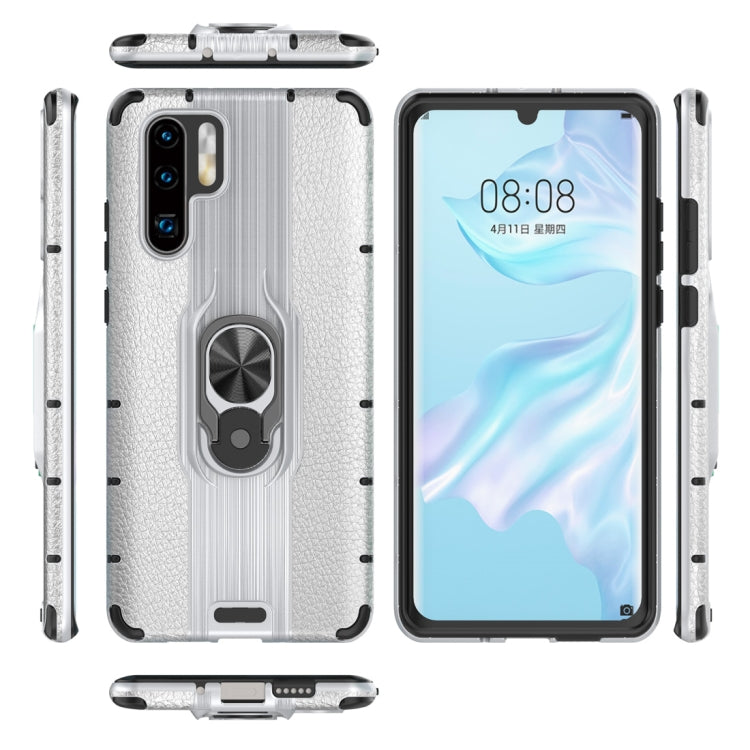 Litchi Texture PC + TPU Combination Case with Magnetic Ring Holder For Huawei P30 Pro