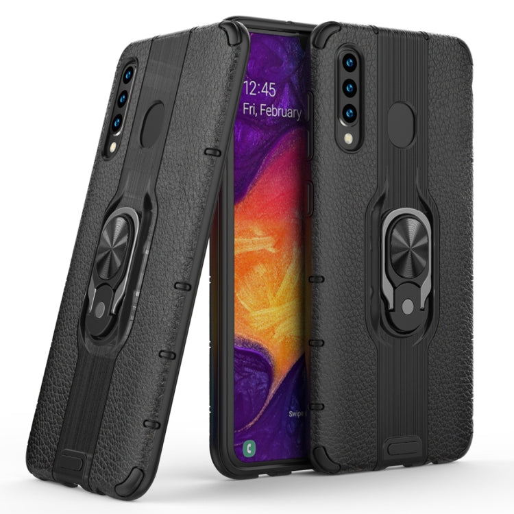 Litchi Texture PC + TPU Combination Case with Magnetic Ring Holder For Galaxy A50