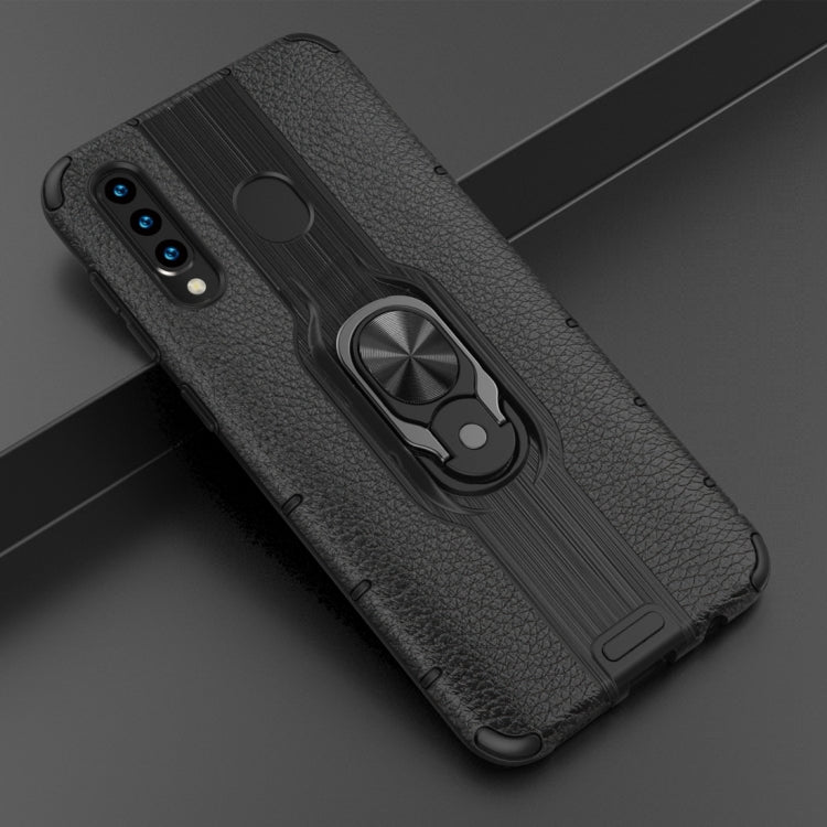 Litchi Texture PC + TPU Combination Case with Magnetic Ring Holder For Galaxy A50