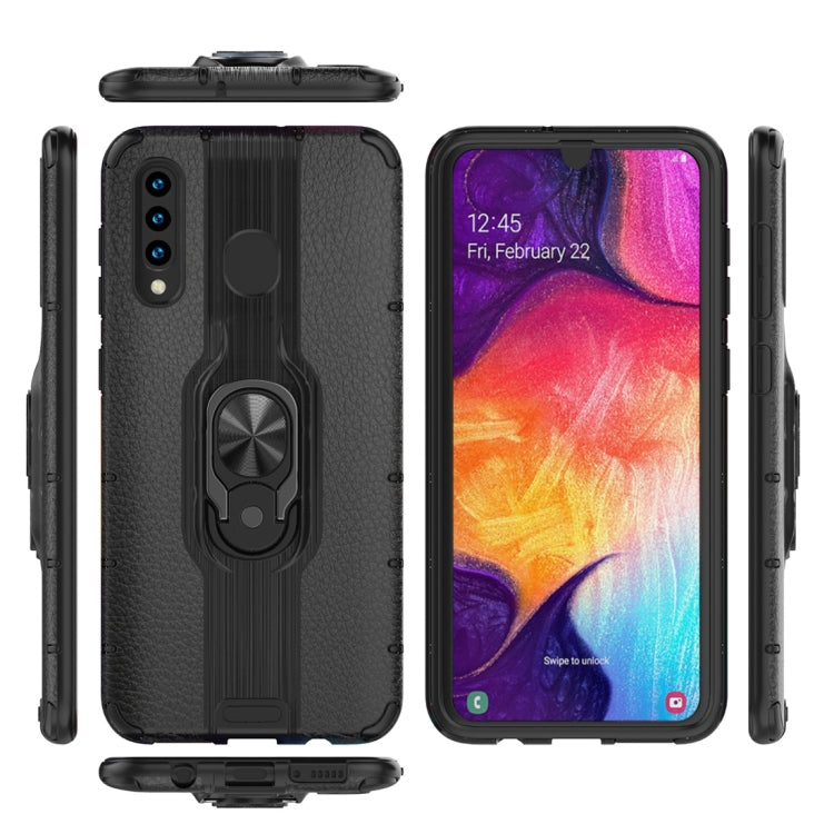 Litchi Texture PC + TPU Combination Case with Magnetic Ring Holder For Galaxy A50