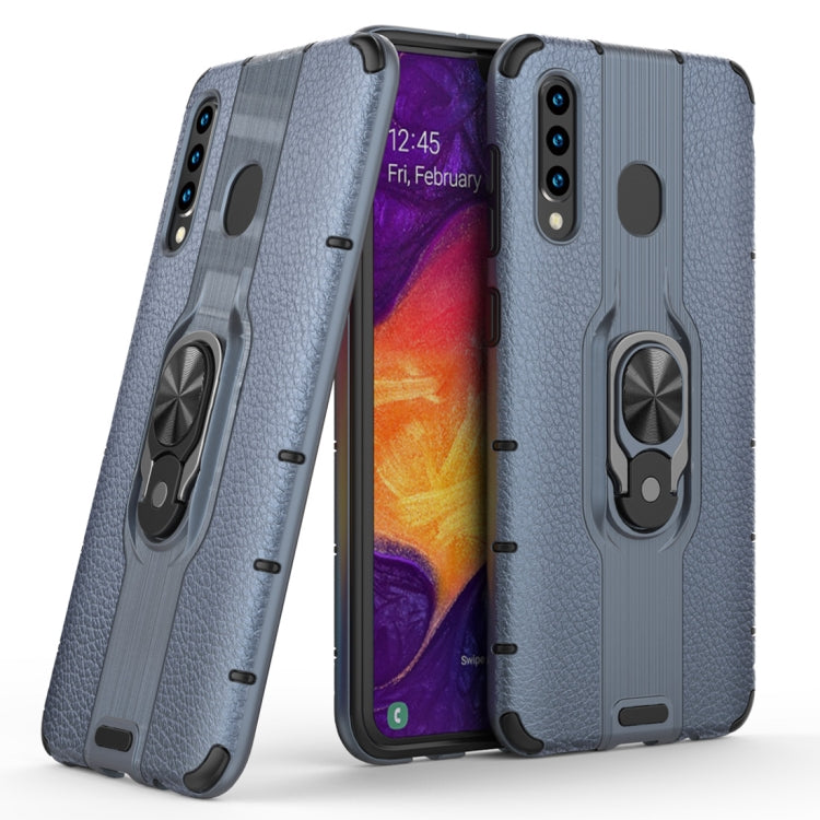 Litchi Texture PC + TPU Combination Case with Magnetic Ring Holder For Galaxy A50