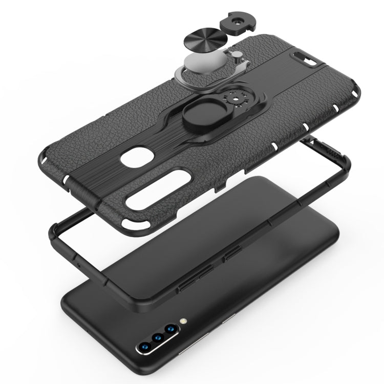 Litchi Texture PC + TPU Combination Case with Magnetic Ring Holder For Galaxy A50