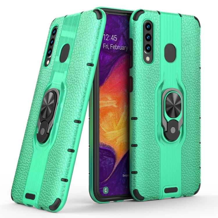 Litchi Texture PC + TPU Combination Case with Magnetic Ring Holder For Galaxy A50