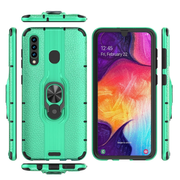 Litchi Texture PC + TPU Combination Case with Magnetic Ring Holder For Galaxy A50