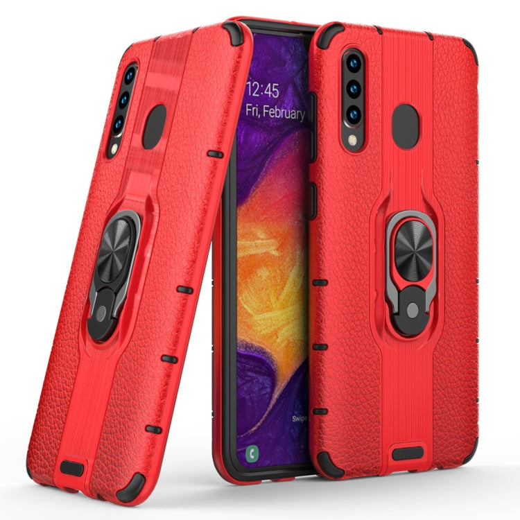 Litchi Texture PC + TPU Combination Case with Magnetic Ring Holder For Galaxy A50