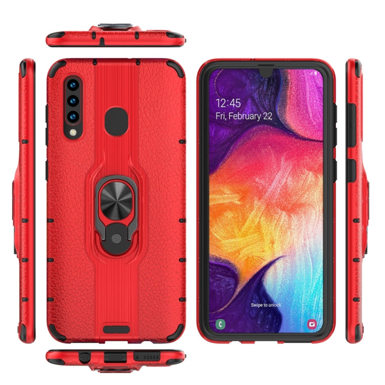 Litchi Texture PC + TPU Combination Case with Magnetic Ring Holder For Galaxy A50