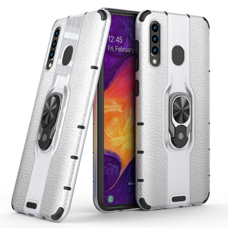 Litchi Texture PC + TPU Combination Case with Magnetic Ring Holder For Galaxy A50