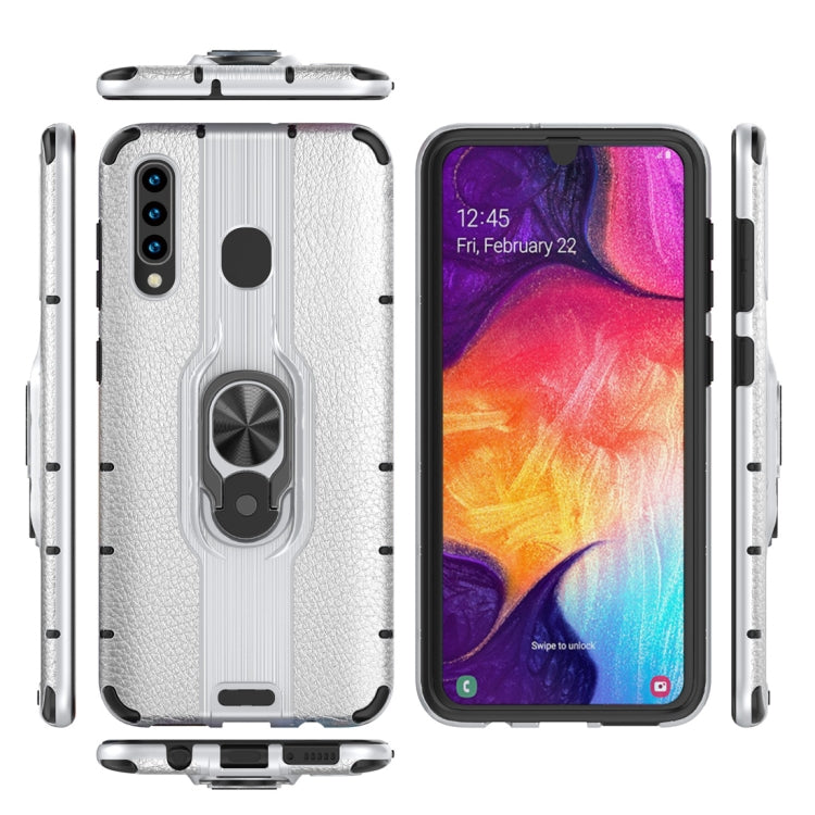 Litchi Texture PC + TPU Combination Case with Magnetic Ring Holder For Galaxy A50