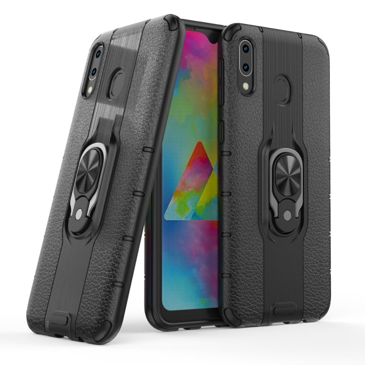 Litchi Texture PC + TPU Combination Case with Magnetic Ring Holder For Galaxy M20