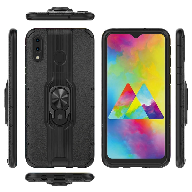 Litchi Texture PC + TPU Combination Case with Magnetic Ring Holder For Galaxy M20