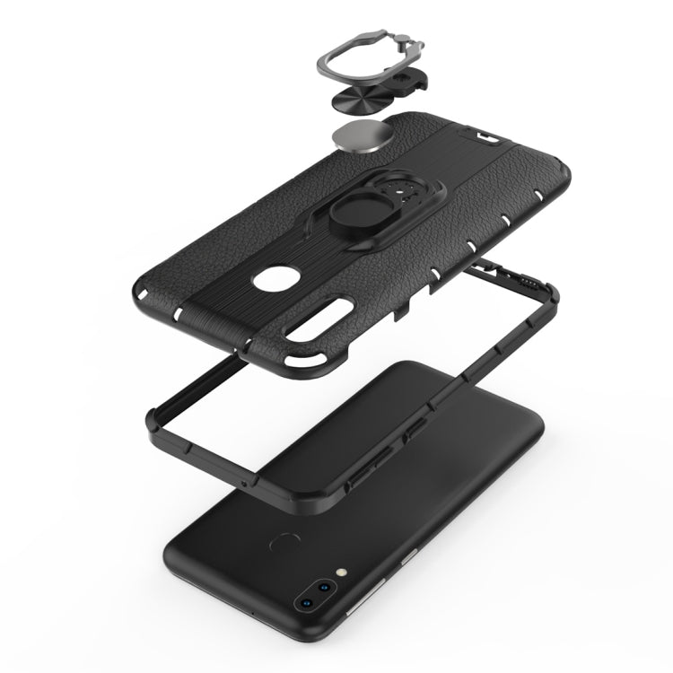 Litchi Texture PC + TPU Combination Case with Magnetic Ring Holder For Galaxy M20