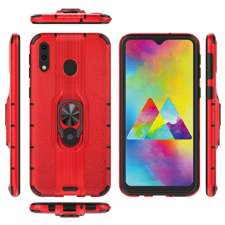 Litchi Texture PC + TPU Combination Case with Magnetic Ring Holder For Galaxy M20