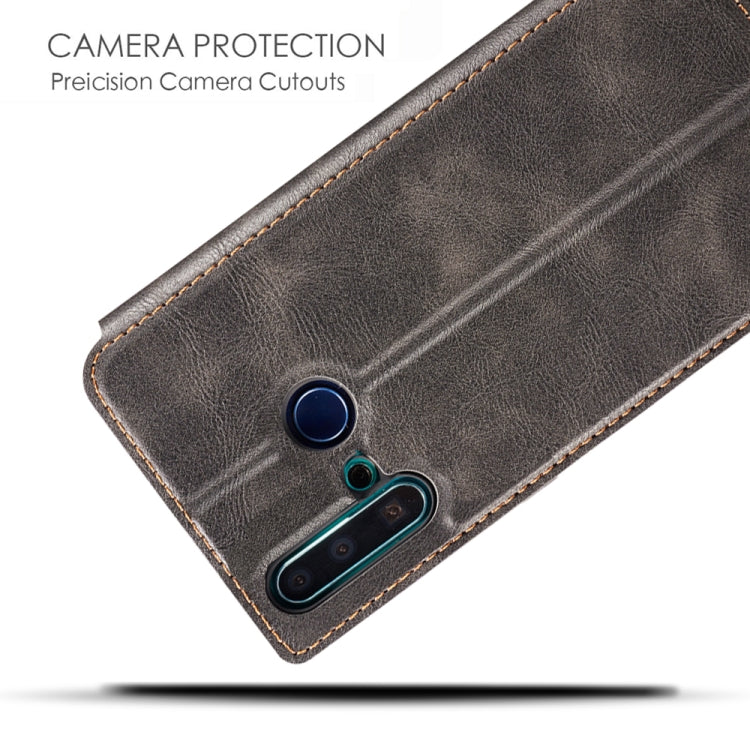 Retro Simple Ultra-thin Magnetic Leather Case with Holder & Card Slots & Lanyard for Huawei Nova 5i / P20 Lite (2019)