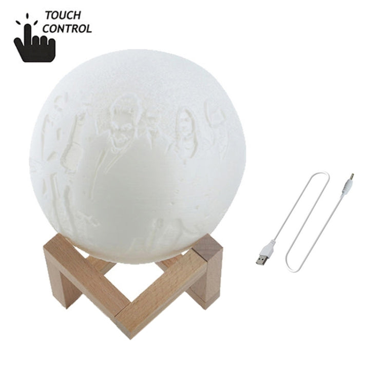Customized Touch Switch 2-color 3D Print Moon Lamp USB Charging Energy-saving LED Night Light with Wooden Holder Base, Diameter:8cm