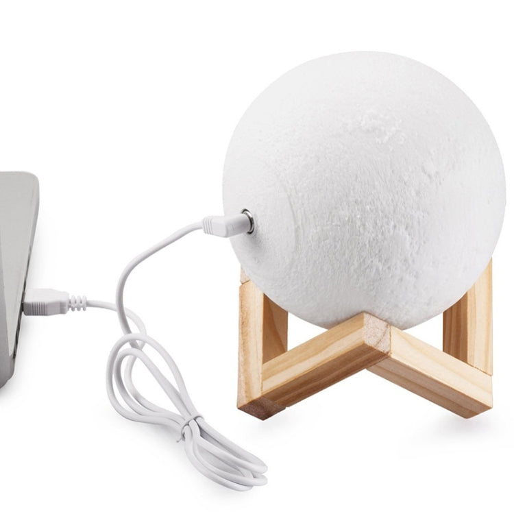 Customized Touch Switch 2-color 3D Print Moon Lamp USB Charging Energy-saving LED Night Light with Wooden Holder Base, Diameter:20cm