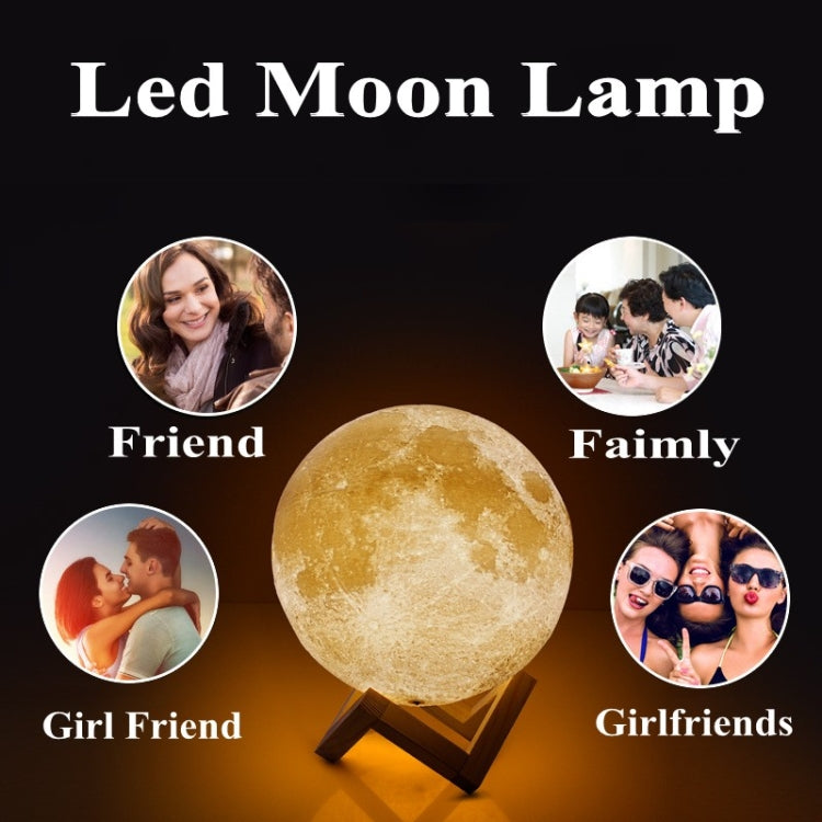 Customized Patted 3-color 3D Print Lamp USB Charging Energy-saving LED Night Light with Wooden Holder Base, Diameter:15cm