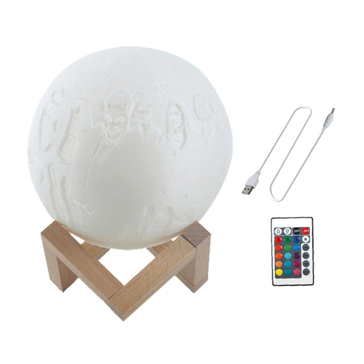 Customized 16-colors 3D Print Lamp USB Charging Energy-saving LED Night Light with Remote Control & Wooden Holder Base, Diameter:10cm
