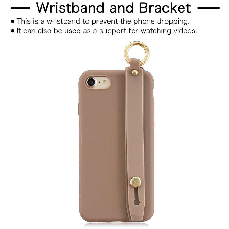 For iPhone SE 2022 / SE 2020 / 8 / 7 Shockproof Solid Color TPU Case with Wristband
