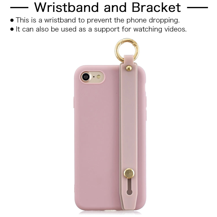 For iPhone SE 2022 / SE 2020 / 8 / 7 Shockproof Solid Color TPU Case with Wristband