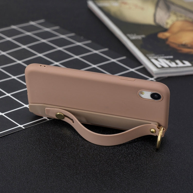 For iPhone XR Shockproof Solid Color TPU Case with Wristband