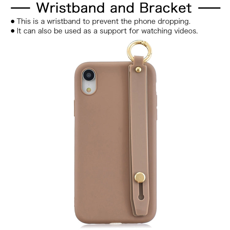 For iPhone XR Shockproof Solid Color TPU Case with Wristband