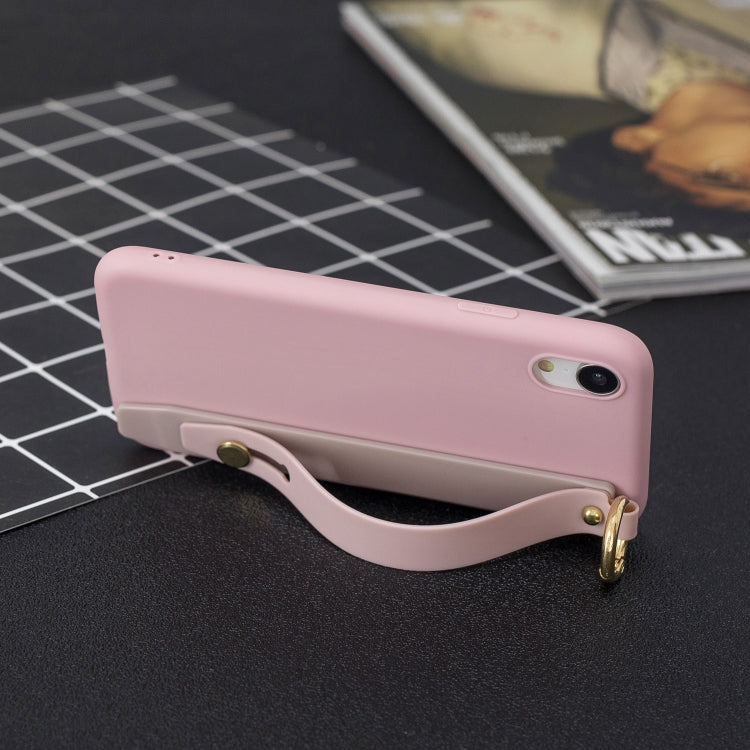For iPhone XR Shockproof Solid Color TPU Case with Wristband