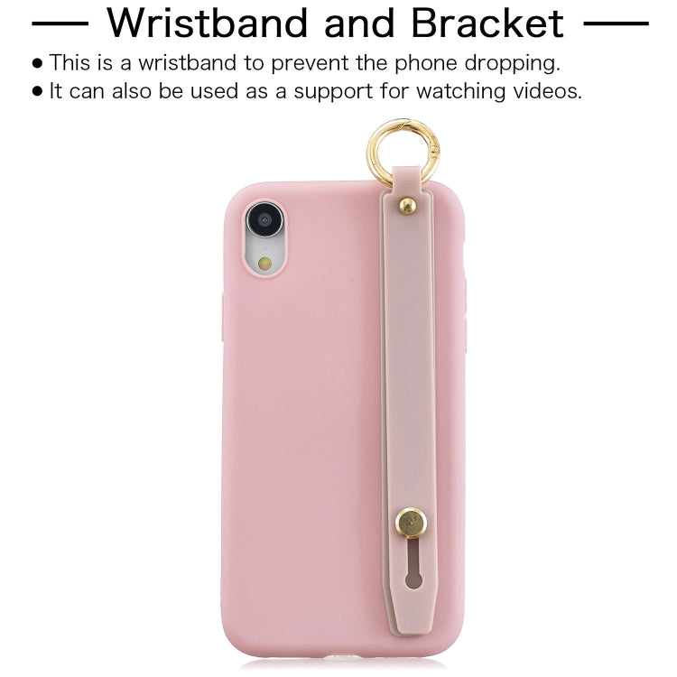 For iPhone XR Shockproof Solid Color TPU Case with Wristband