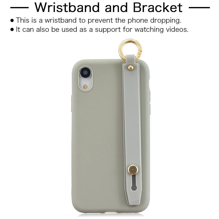 For iPhone XR Shockproof Solid Color TPU Case with Wristband