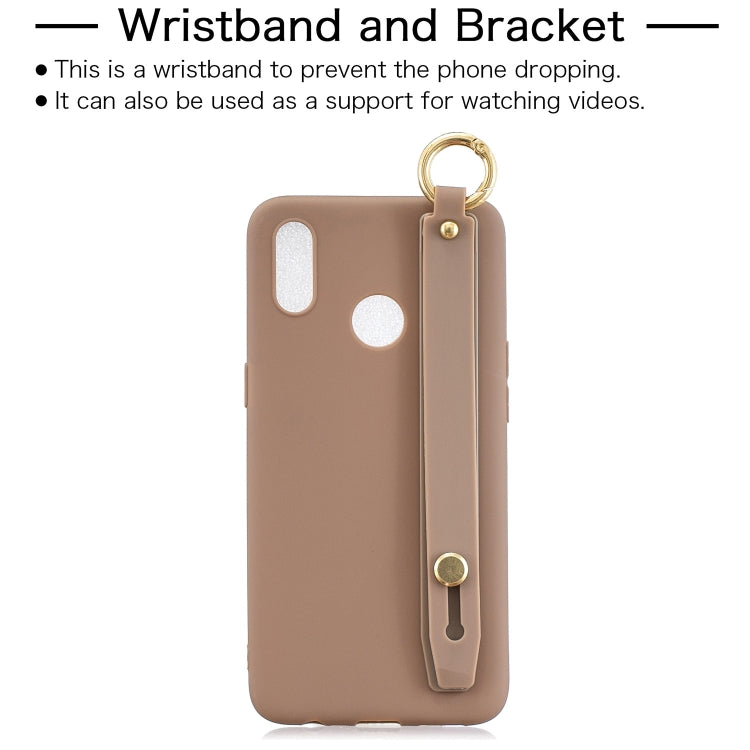 Shockproof Solid Color TPU Case with Wristband For OPPO Realme 3