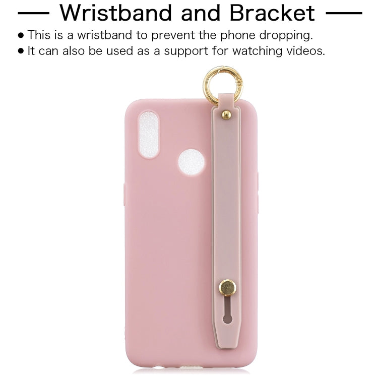 Shockproof Solid Color TPU Case with Wristband For OPPO Realme 3 Pro