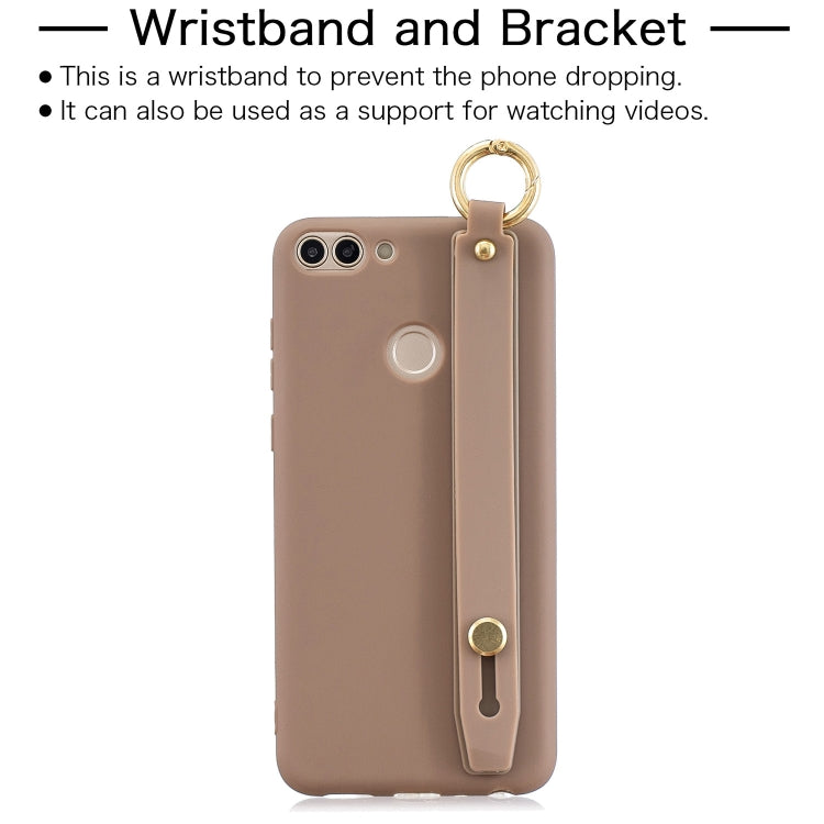 Shockproof Solid Color TPU Case with Wristband For Huawei P Smart (Enjoy 7S)