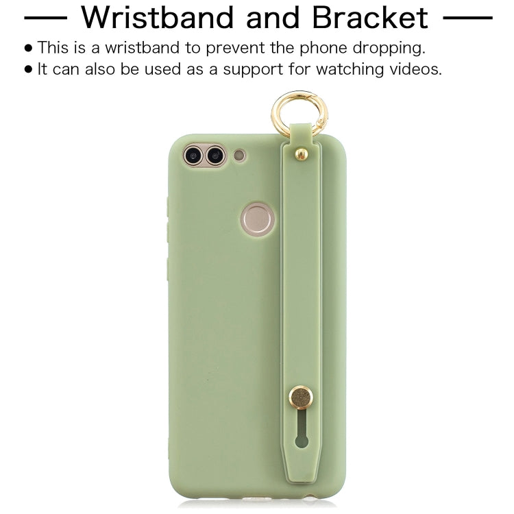 Shockproof Solid Color TPU Case with Wristband For Huawei P Smart (Enjoy 7S)
