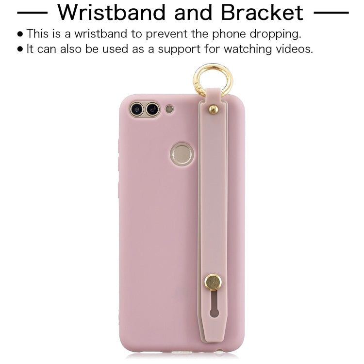 Shockproof Solid Color TPU Case with Wristband For Huawei P Smart (Enjoy 7S)