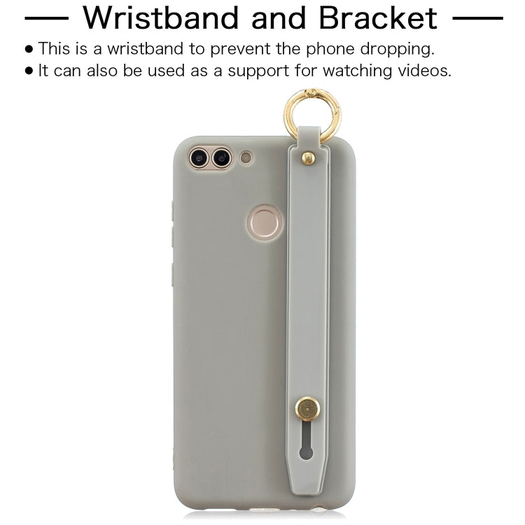 Shockproof Solid Color TPU Case with Wristband For Huawei P Smart (Enjoy 7S)