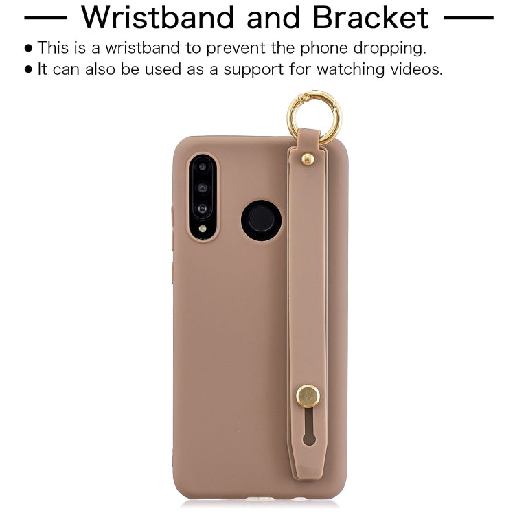 Shockproof Solid Color TPU Case with Wristband For Huawei P30 Lite