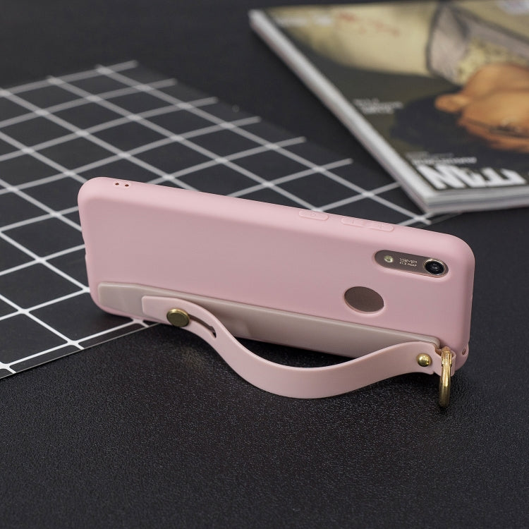 Shockproof Solid Color TPU Case with Wristband For Huawei Y6 (2019)
