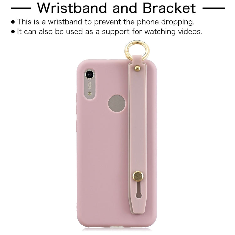 Shockproof Solid Color TPU Case with Wristband For Huawei Y6 (2019)