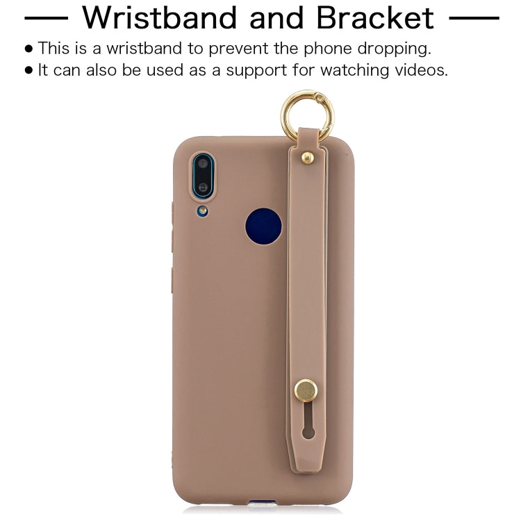 Shockproof Solid Color TPU Case with Wristband For Huawei Y7 (2019)