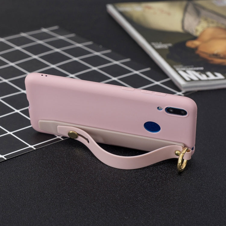 Shockproof Solid Color TPU Case with Wristband For Huawei Y7 (2019)