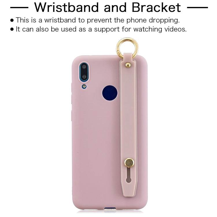 Shockproof Solid Color TPU Case with Wristband For Huawei Y7 (2019)