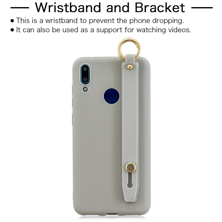 Shockproof Solid Color TPU Case with Wristband For Huawei Y7 (2019)