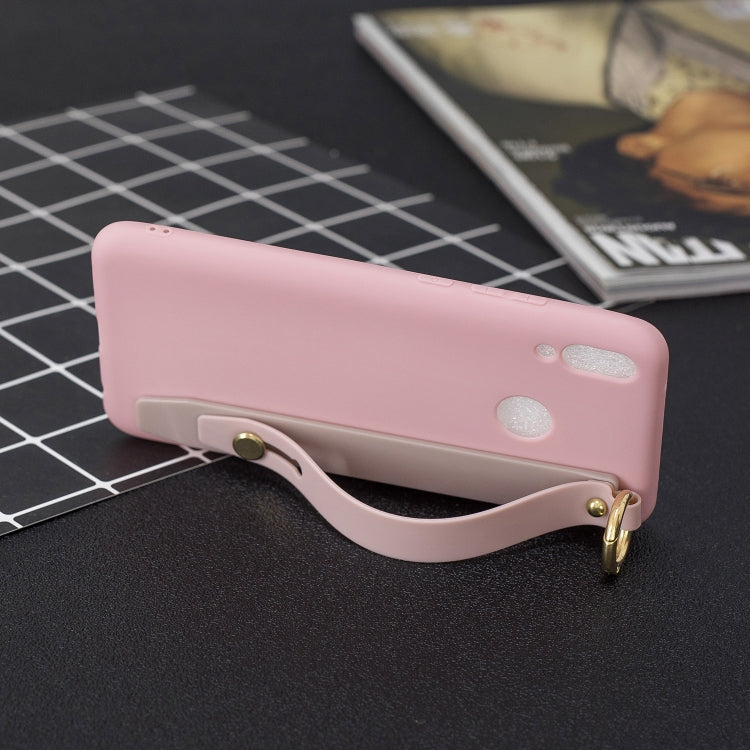 Shockproof Solid Color TPU Case with Wristband For Huawei Y9 (2019) / Enjoy 9 Plus