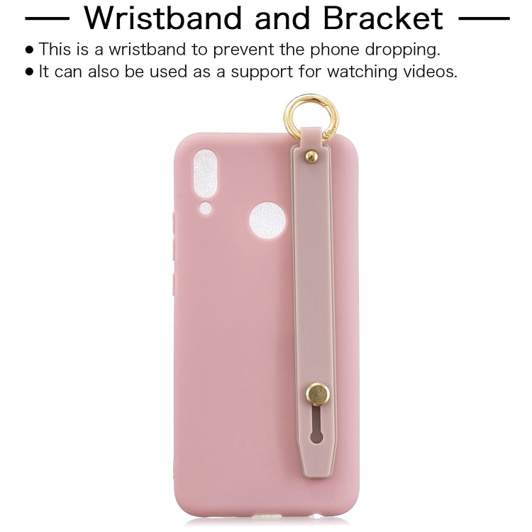 Shockproof Solid Color TPU Case with Wristband For Huawei Y9 (2019) / Enjoy 9 Plus