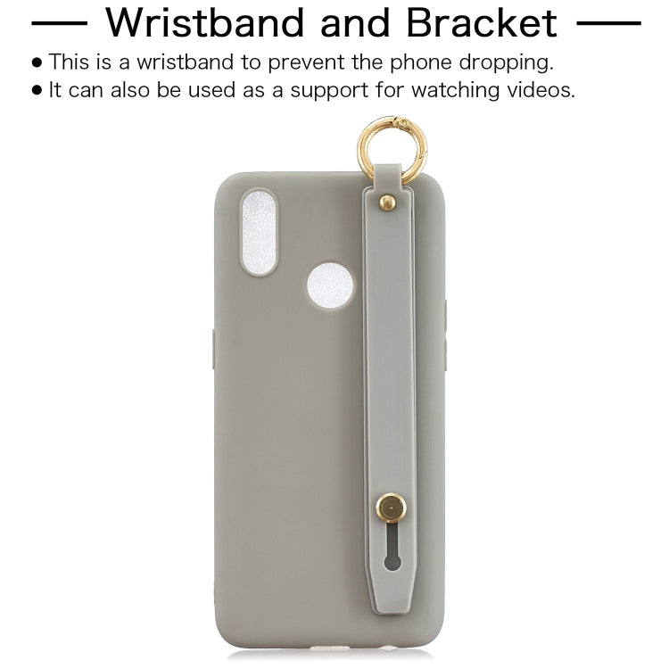 Shockproof Solid Color TPU Case with Wristband For Huawei Y9 (2019) / Enjoy 9 Plus
