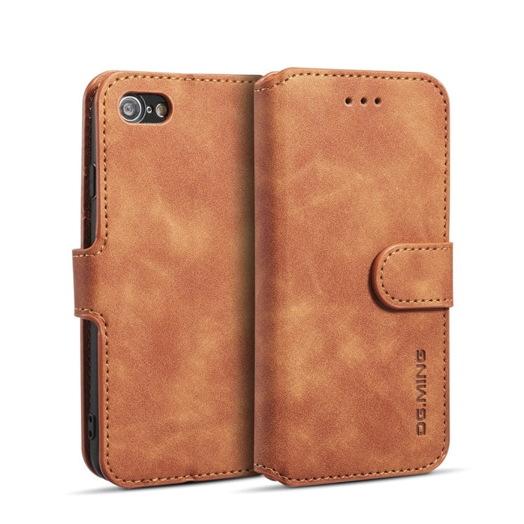 DG.MING Retro Oil Side Horizontal Flip Case with Holder & Card Slots & Wallet for iPhone 7 / 8