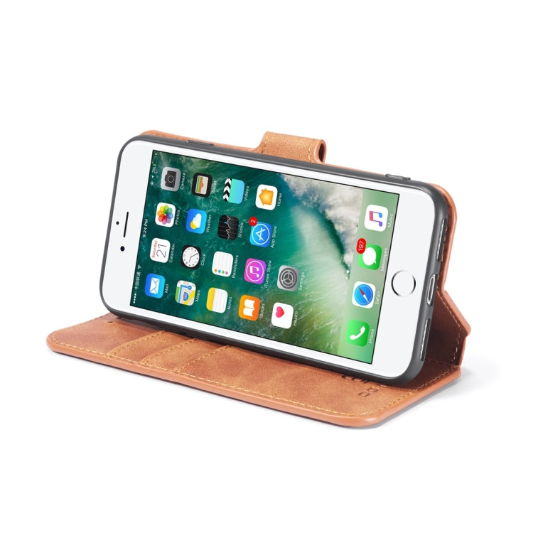 DG.MING Retro Oil Side Horizontal Flip Case with Holder & Card Slots & Wallet for iPhone 7 / 8